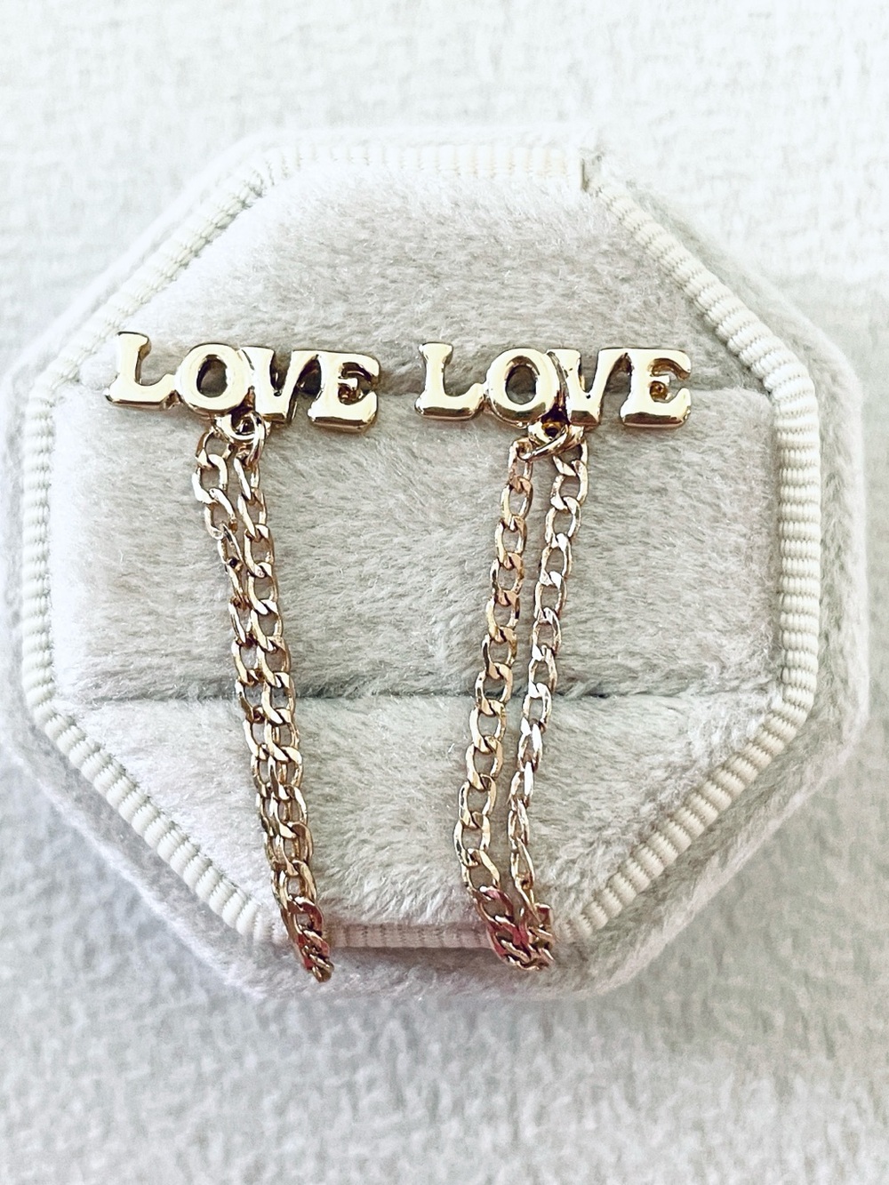 Love gold chain dangle earrings